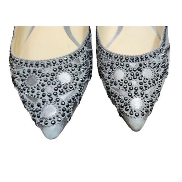Badgley Mischka Gunmetal Gigi Crystal Platinum Pointed Toe Ballet Flats Shoes 9 - Picture 6 of 15